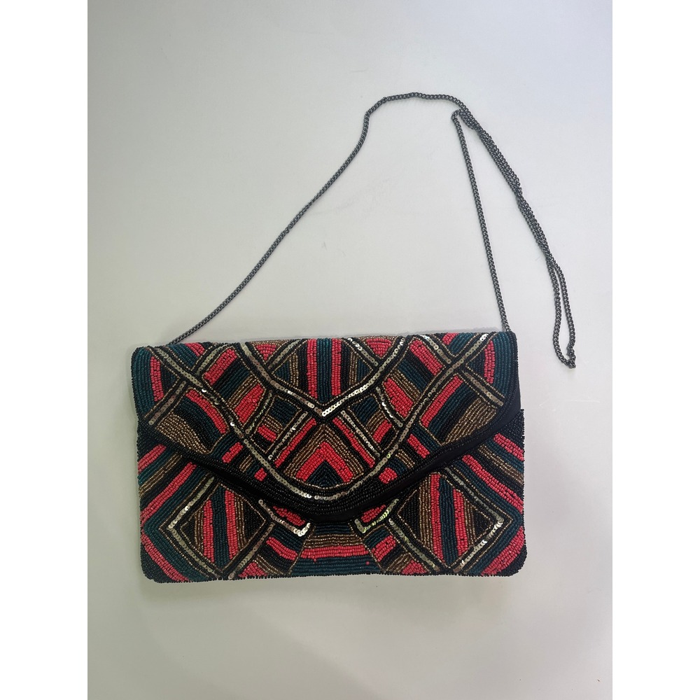 Balabooste Paris Beaded Envelope Clutch Geometric Red Teal Gold Crossbody Bag